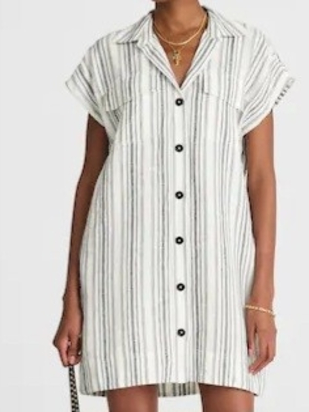 NWT- MADEWELL STRIPED  UTILITY SHORT- SLEEVE MINI SHIRTDRESS IN LINEN. SIZE M
